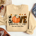 Bikergod Grandma Life Fall Custom Name Sweatshirt 2D Sizes S - 5XL Funny Autumn Sweater, Spooky Shirt, Happy Halloween Shirt, Halloween Sweatshirt Gift for Nana Mimi Gigi Pumpkin Season LN070725SW19