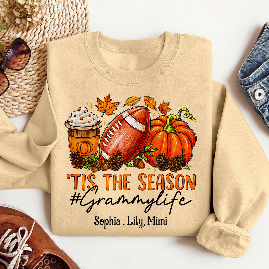 Bikergod Granny Life Fall Custom Name Sweatshirt 2D Sizes S - 5XL Funny Autumn Sweater, Spooky Shirt, Happy Halloween Shirt, Halloween Sweatshirt Gift for Nana Mimi Gigi Pumpkin Season LN070725SW20