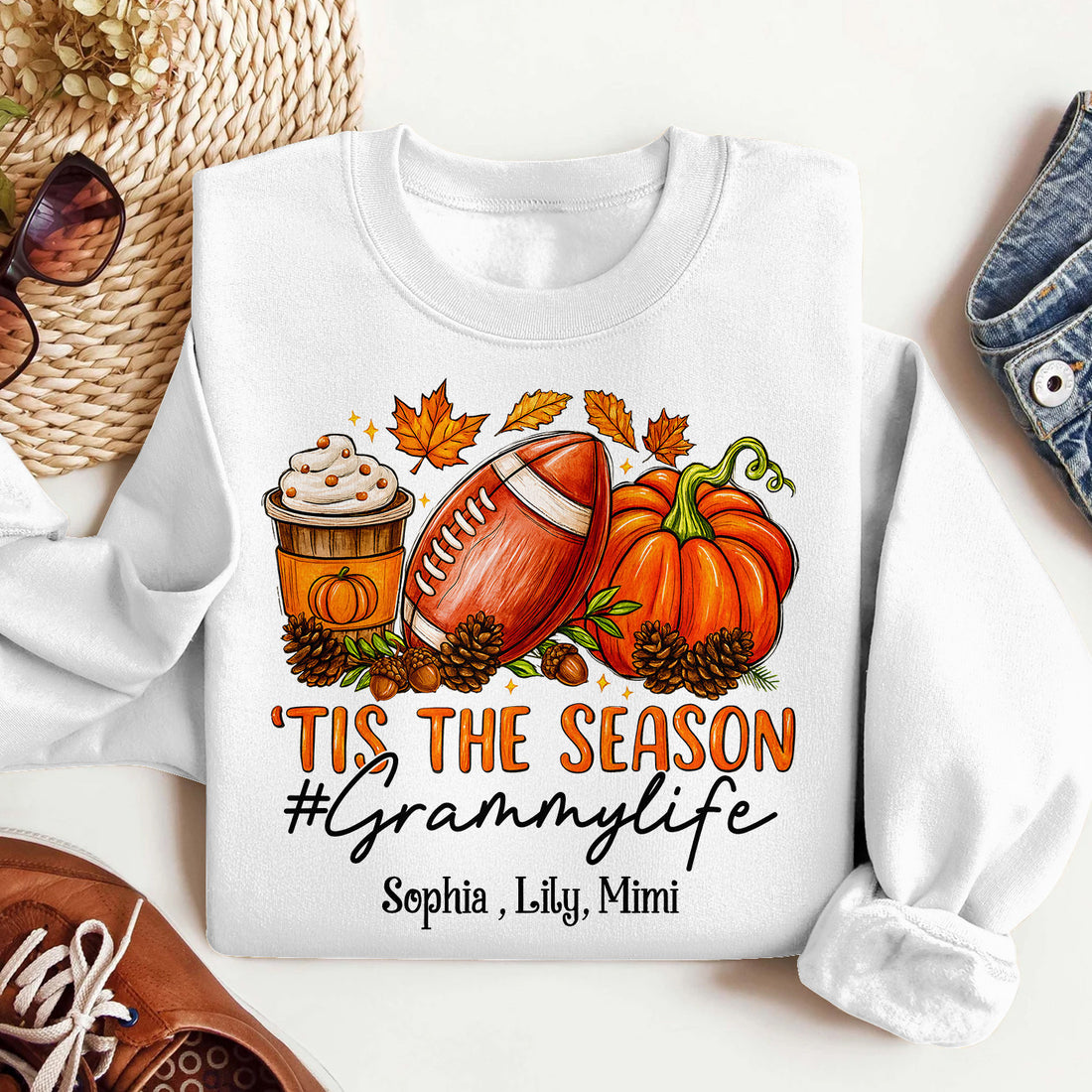 Bikergod Granny Life Fall Custom Name Sweatshirt 2D Sizes S - 5XL Funny Autumn Sweater, Spooky Shirt, Happy Halloween Shirt, Halloween Sweatshirt Gift for Nana Mimi Gigi Pumpkin Season LN070725SW20