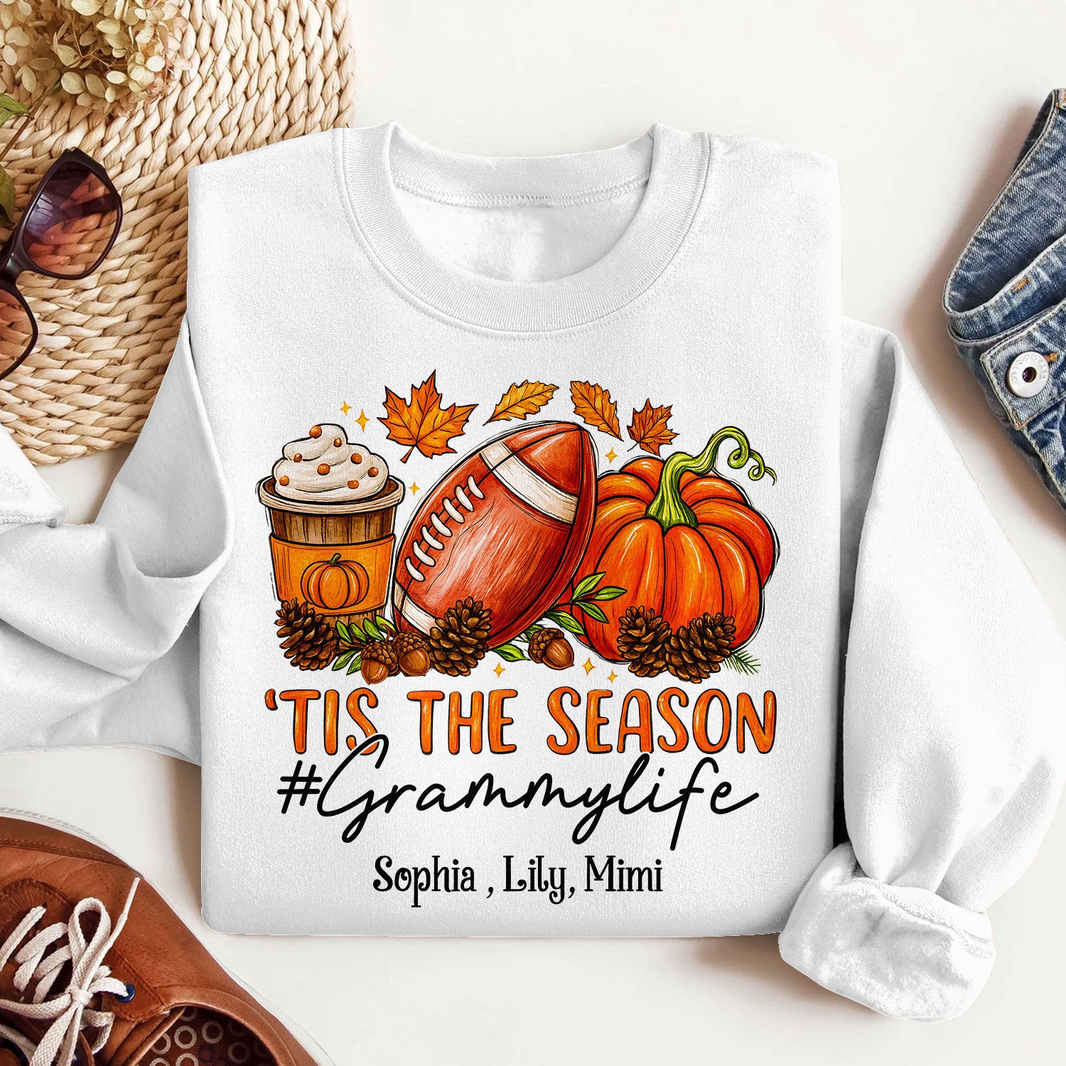 Bikergod Granny Life Fall Custom Name Sweatshirt 2D Sizes S - 5XL Funny Autumn Sweater, Spooky Shirt, Happy Halloween Shirt, Halloween Sweatshirt Gift for Nana Mimi Gigi Pumpkin Season LN070725SW20