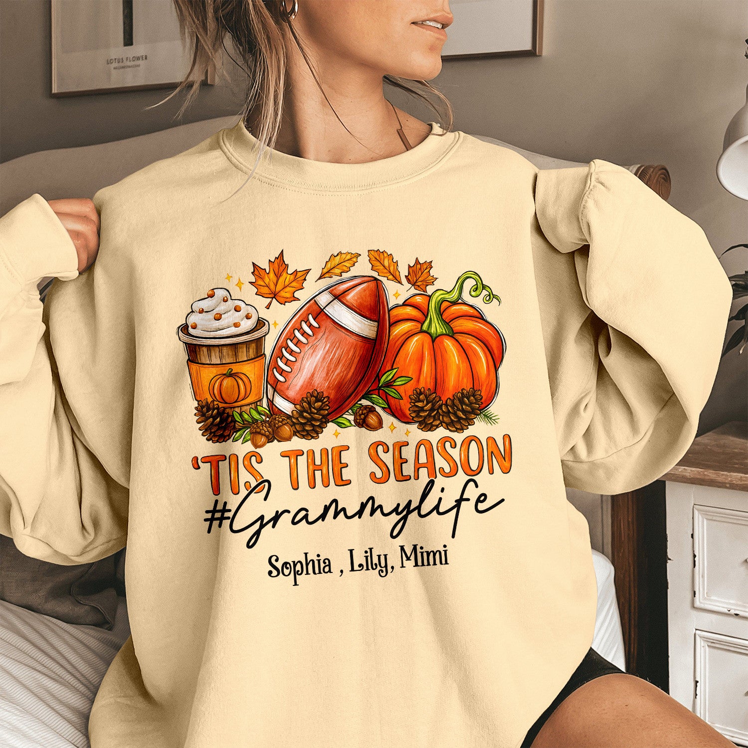 Bikergod Granny Life Fall Custom Name Sweatshirt 2D Sizes S - 5XL Funny Autumn Sweater, Spooky Shirt, Happy Halloween Shirt, Halloween Sweatshirt Gift for Nana Mimi Gigi Pumpkin Season LN070725SW20