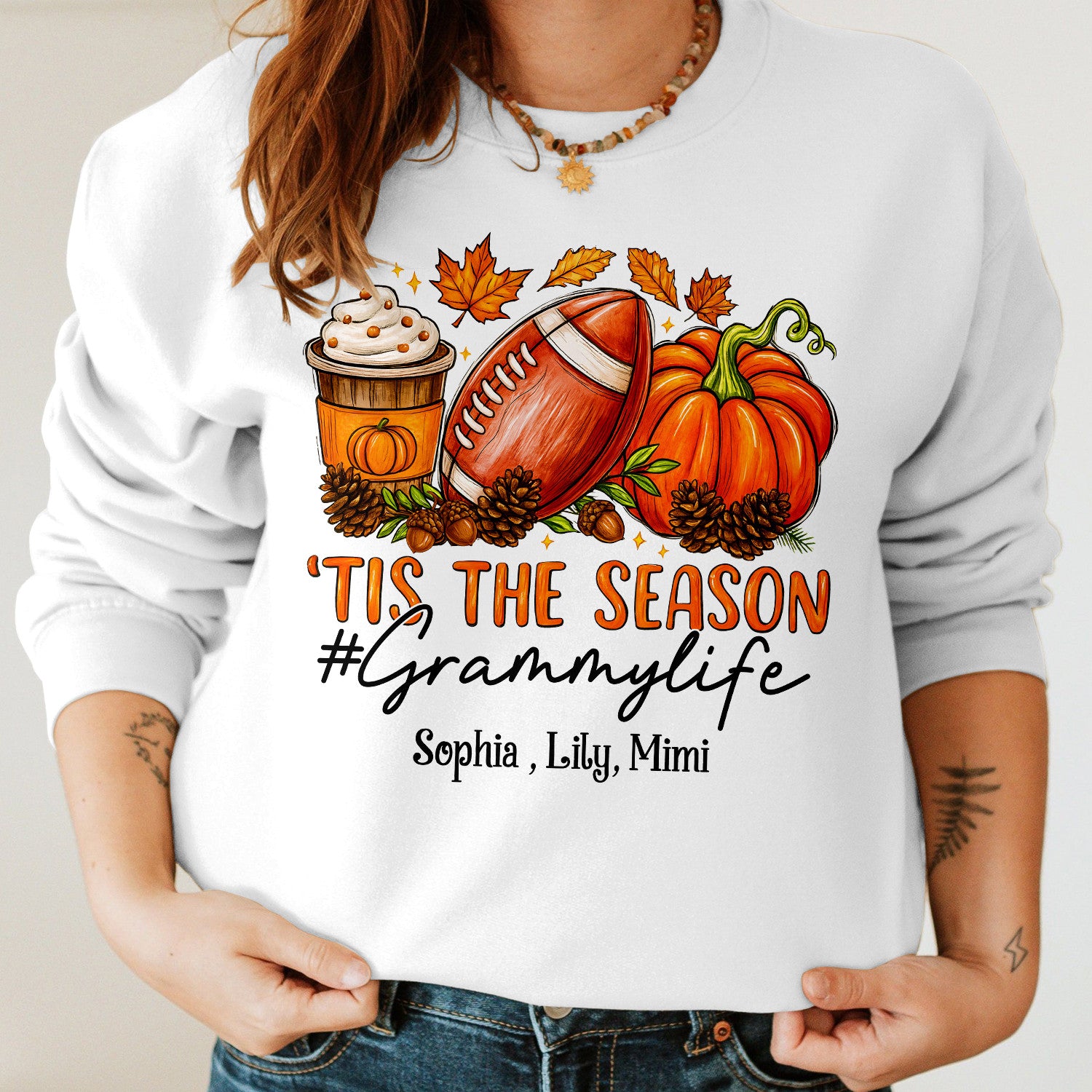 Bikergod Granny Life Fall Custom Name Sweatshirt 2D Sizes S - 5XL Funny Autumn Sweater, Spooky Shirt, Happy Halloween Shirt, Halloween Sweatshirt Gift for Nana Mimi Gigi Pumpkin Season LN070725SW20