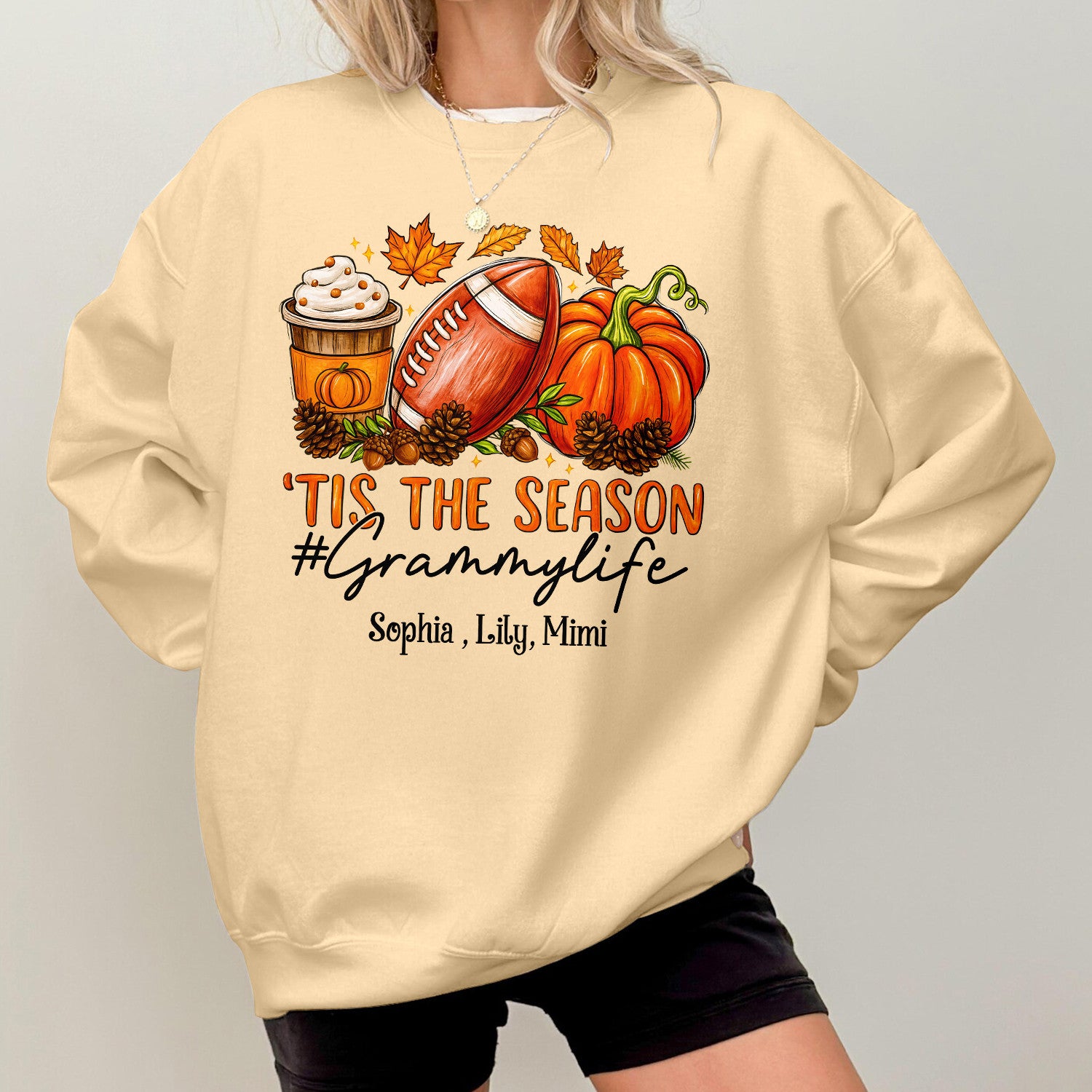 Bikergod Granny Life Fall Custom Name Sweatshirt 2D Sizes S - 5XL Funny Autumn Sweater, Spooky Shirt, Happy Halloween Shirt, Halloween Sweatshirt Gift for Nana Mimi Gigi Pumpkin Season LN070725SW20