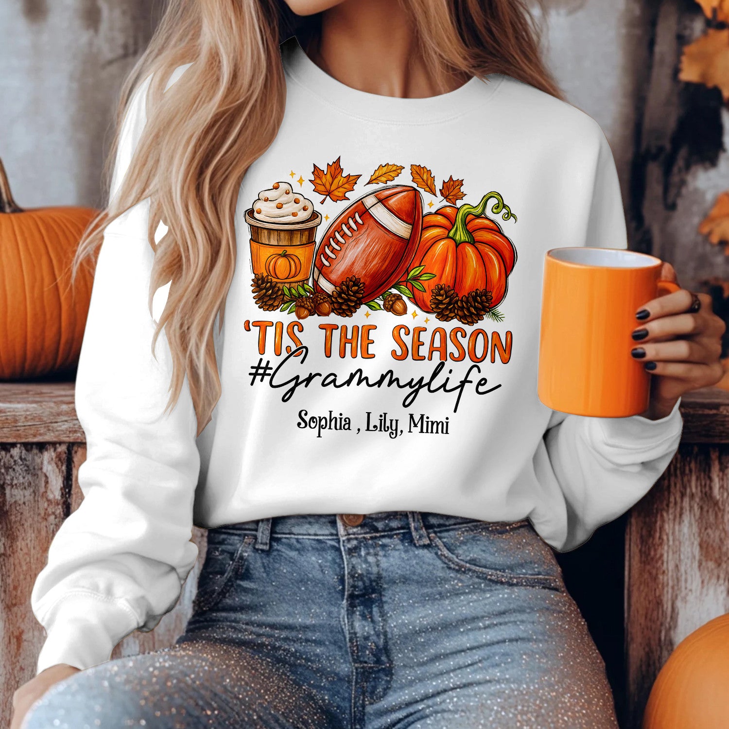 Bikergod Granny Life Fall Custom Name Sweatshirt 2D Sizes S - 5XL Funny Autumn Sweater, Spooky Shirt, Happy Halloween Shirt, Halloween Sweatshirt Gift for Nana Mimi Gigi Pumpkin Season LN070725SW20