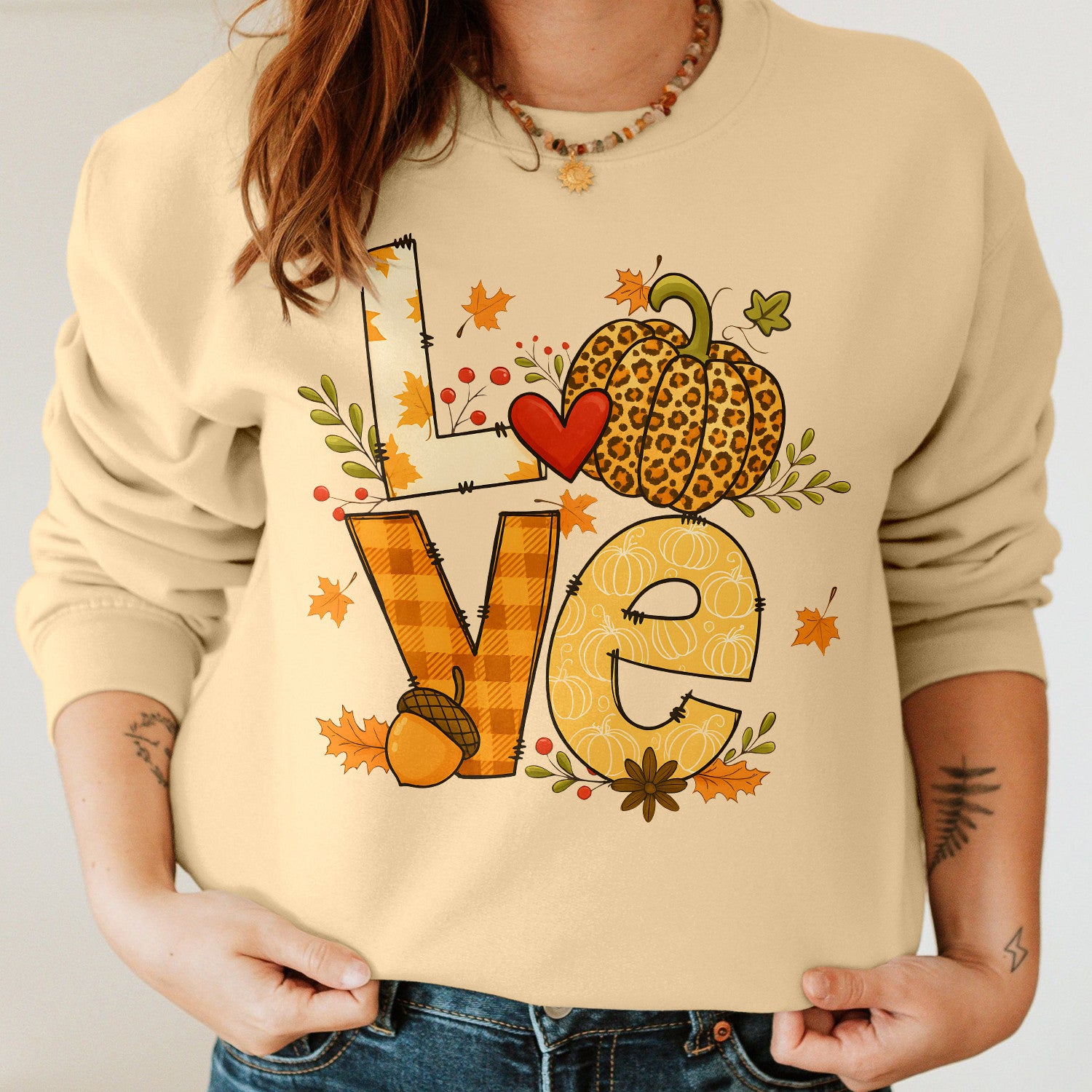 Bikergod Leopard Pumpkin LOVE Fall Graphic Sweatshirt 2D Sizes S - 5XL - DH042025T95