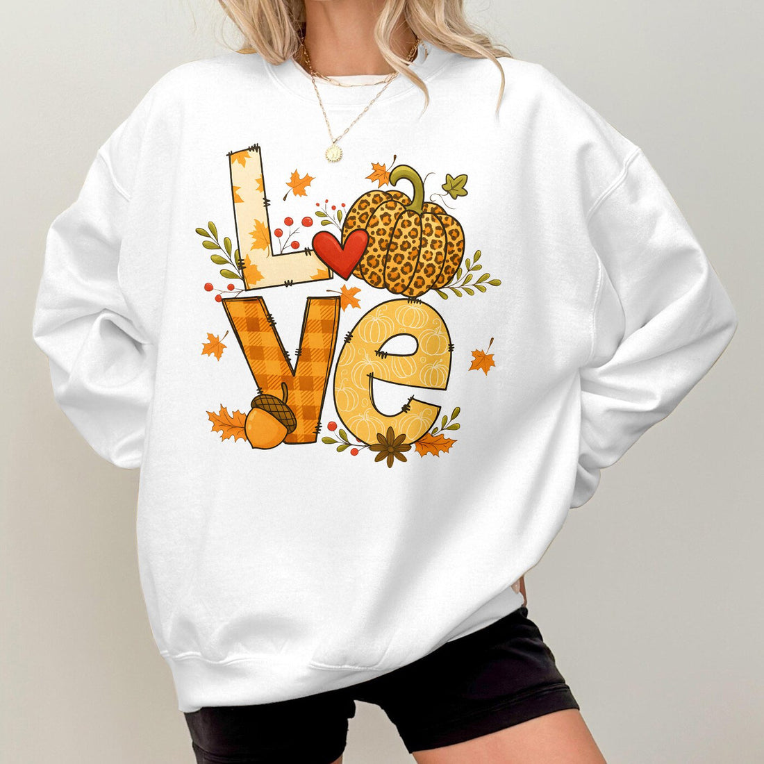Bikergod Leopard Pumpkin LOVE Fall Graphic Sweatshirt 2D Sizes S - 5XL - DH042025T95