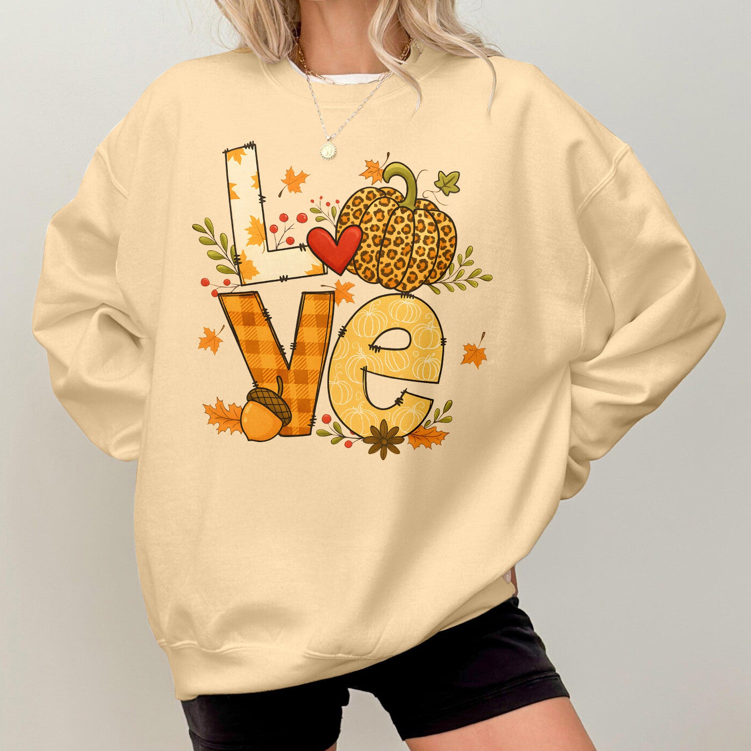 Bikergod Leopard Pumpkin LOVE Fall Graphic Sweatshirt 2D Sizes S - 5XL - DH042025T95