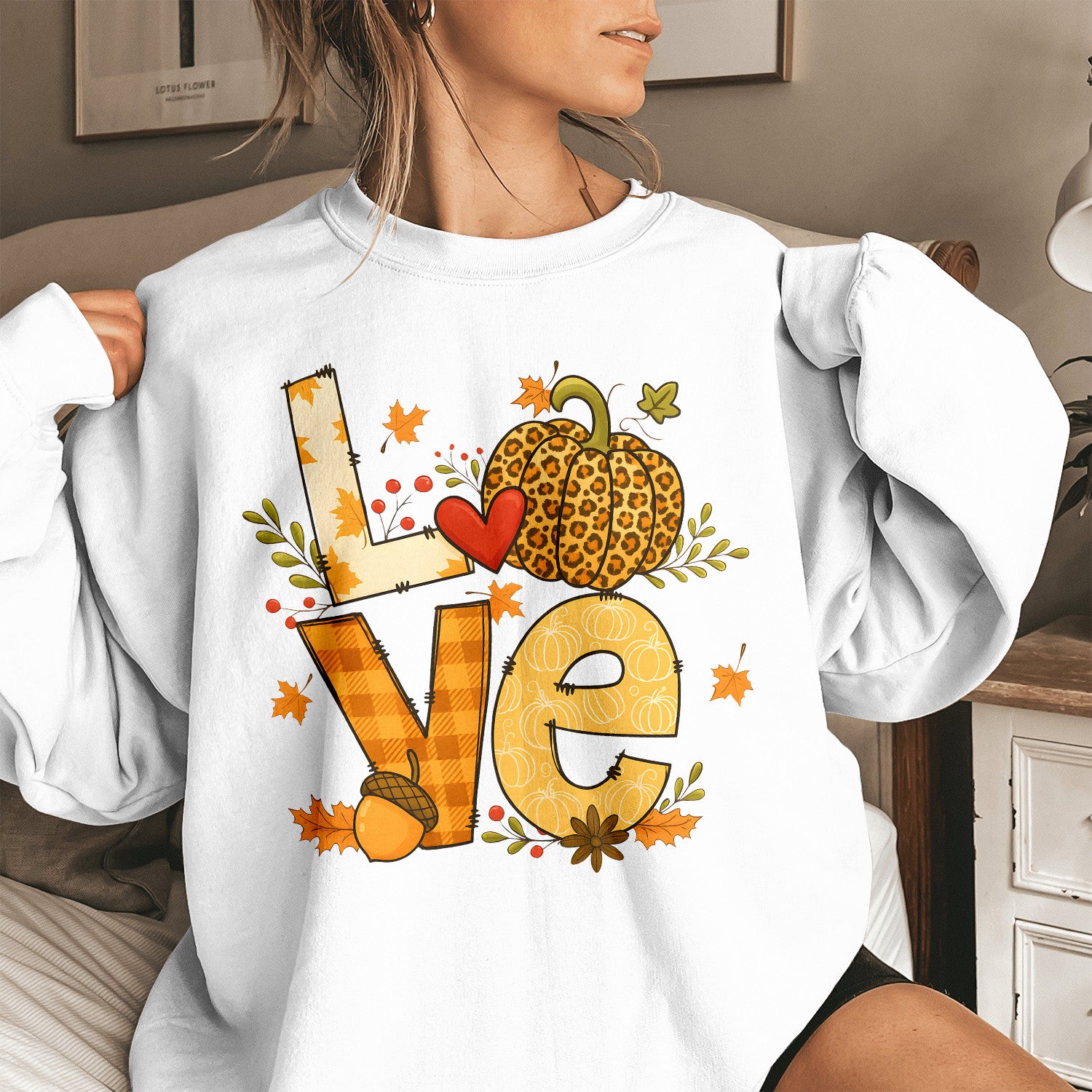 Bikergod Leopard Pumpkin LOVE Fall Graphic Sweatshirt 2D Sizes S - 5XL - DH042025T95