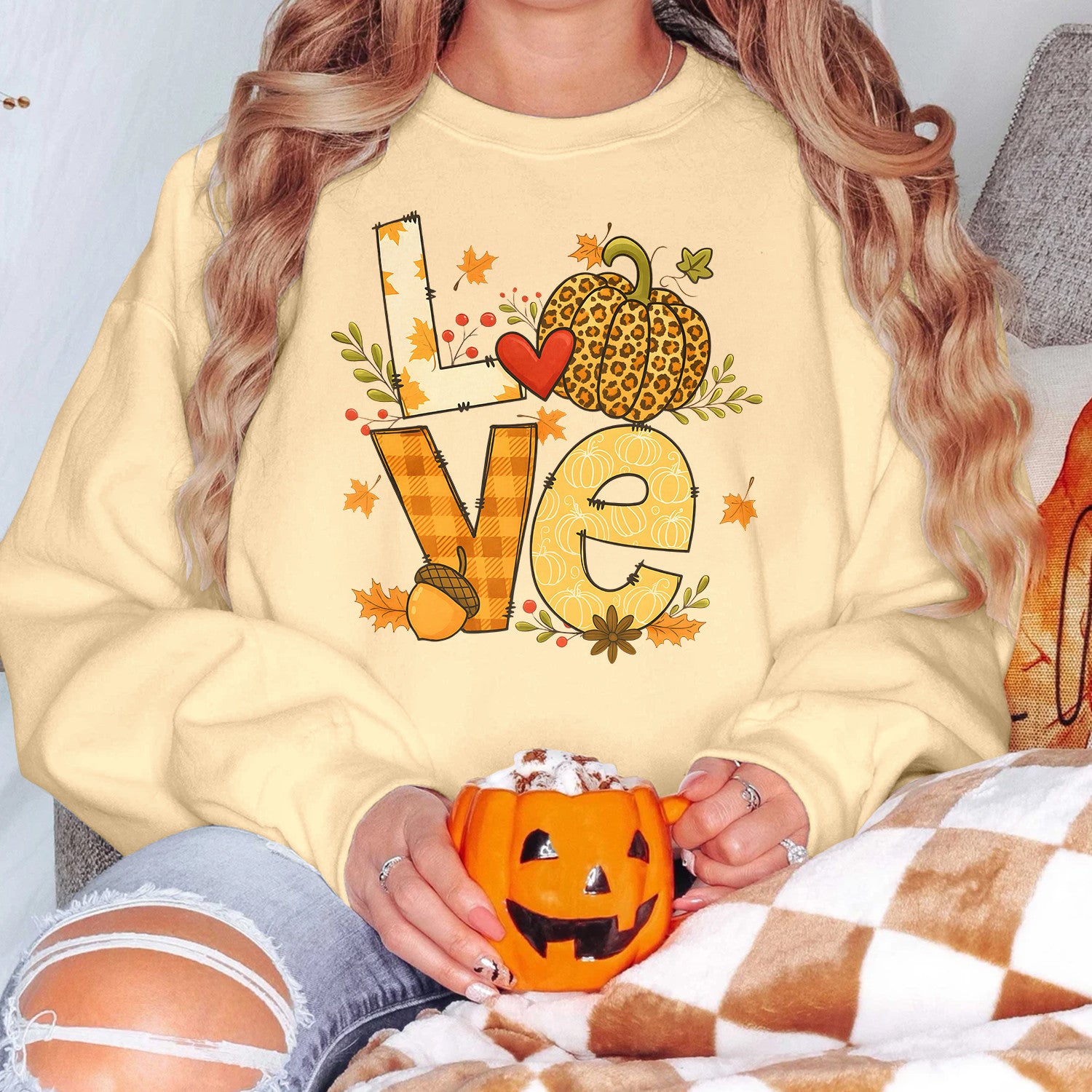 Bikergod Leopard Pumpkin LOVE Fall Graphic Sweatshirt 2D Sizes S - 5XL - DH042025T95