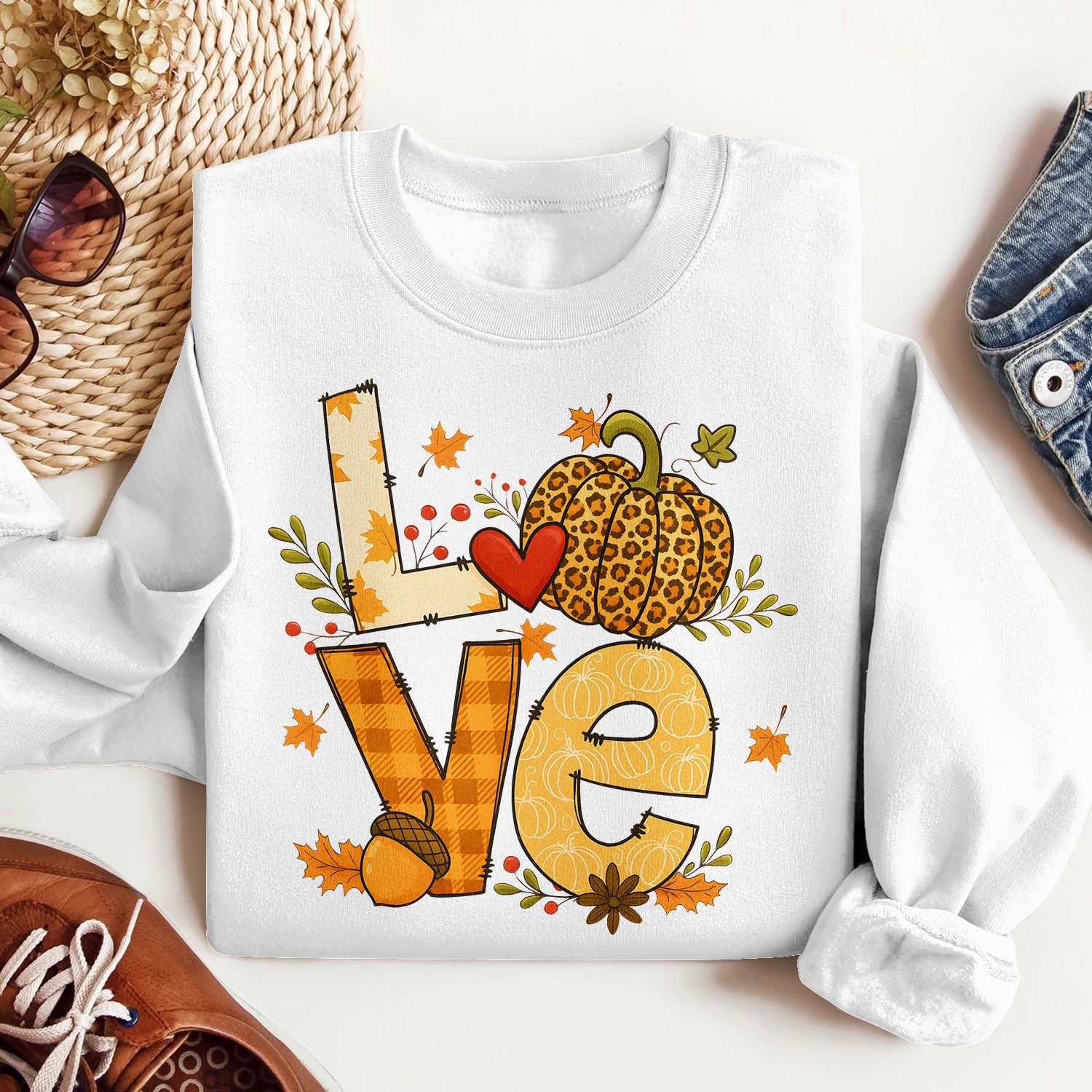 Bikergod Leopard Pumpkin LOVE Fall Graphic Sweatshirt 2D Sizes S - 5XL - DH042025T95
