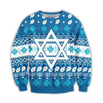 Bikergod Star Of David Christmas Ugly Sweater Design 3D Full Printed Sizes S - 5XL - Jewish Star Ugly Sweater- Christmas Jewish Sweater 3D TLDH46