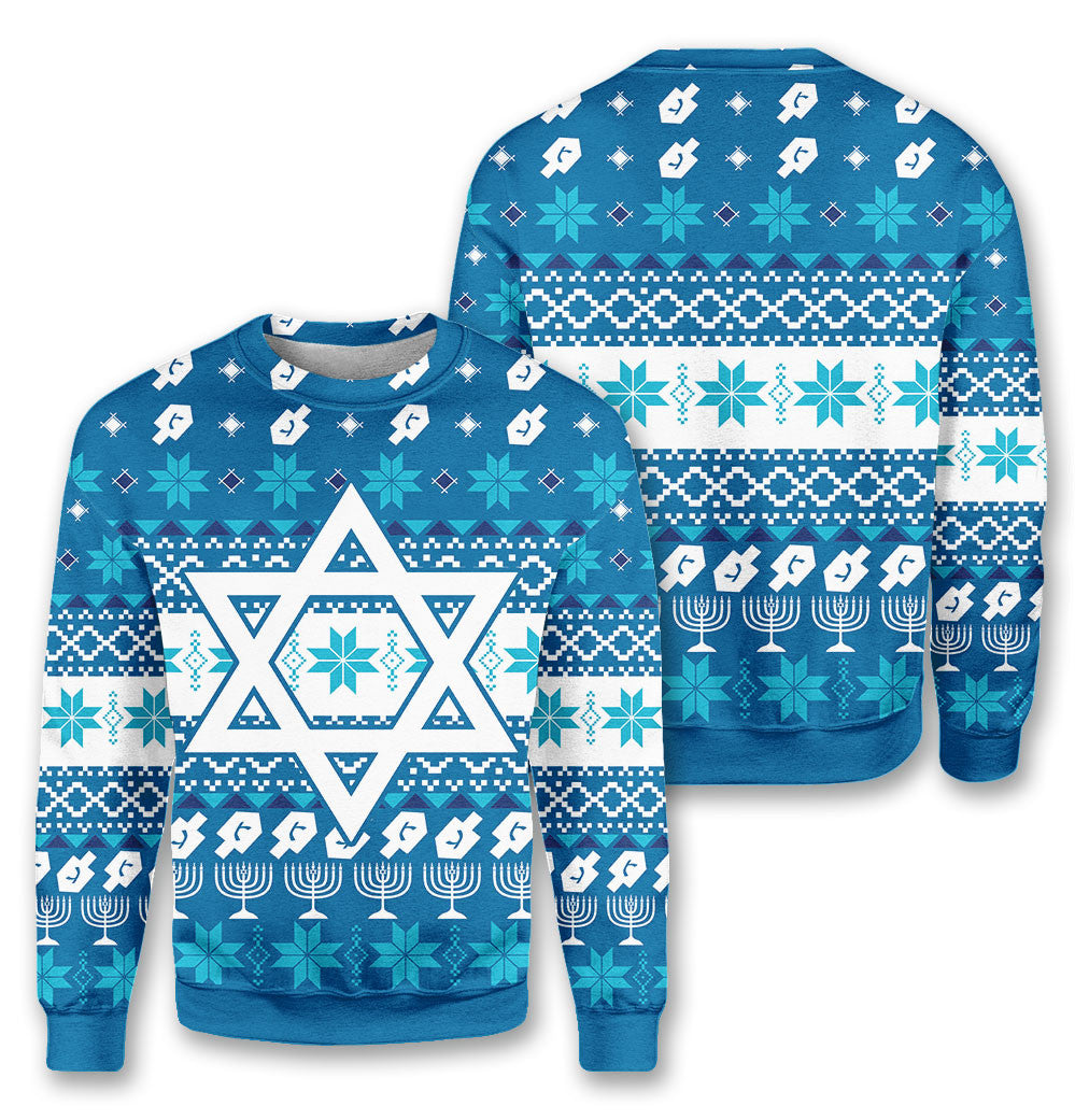 Bikergod Star Of David Christmas Ugly Sweater Design 3D Full Printed Sizes S - 5XL - Jewish Star Ugly Sweater- Christmas Jewish Sweater 3D TLDH46