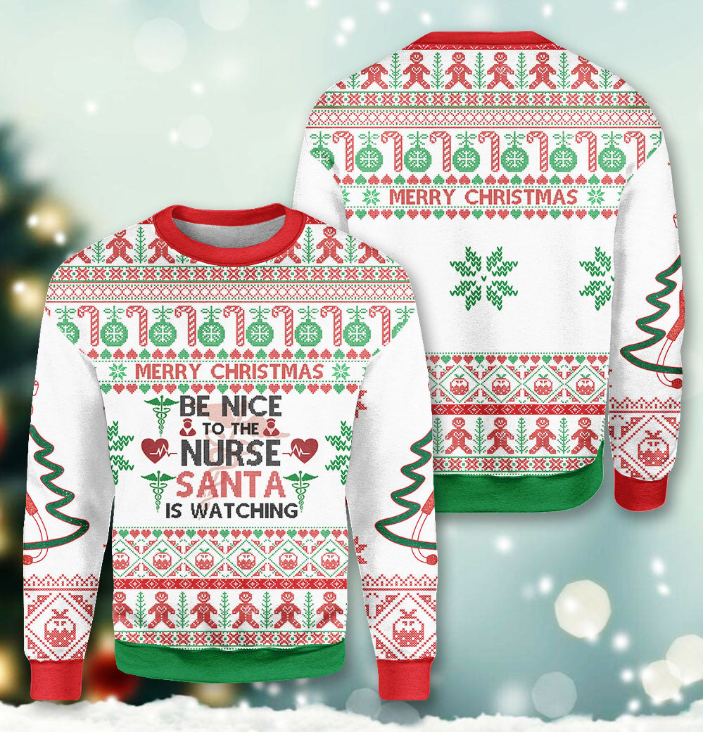 Bikergod Be Nice To The Nurse Christmas Ugly Sweater Design 3D Full Printed Sizes S - 5XL - Gift For Nurse - Christmas Sweater 3D TLDH54