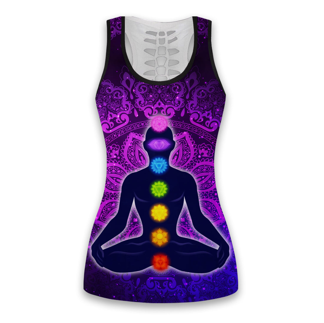 Bikergod Chakra Yoga Art Hollow Tanktop Legging Set Design 3D Full Printed TLDH15