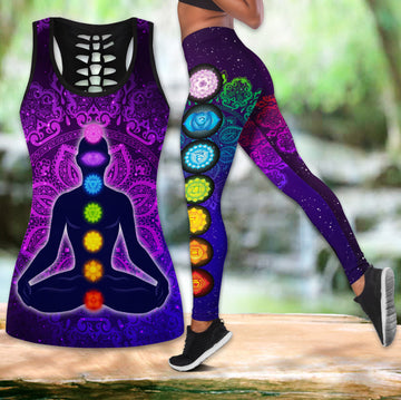 Bikergod Chakra Yoga Art Hollow Tanktop Legging Set Design 3D Full Printed TLDH15