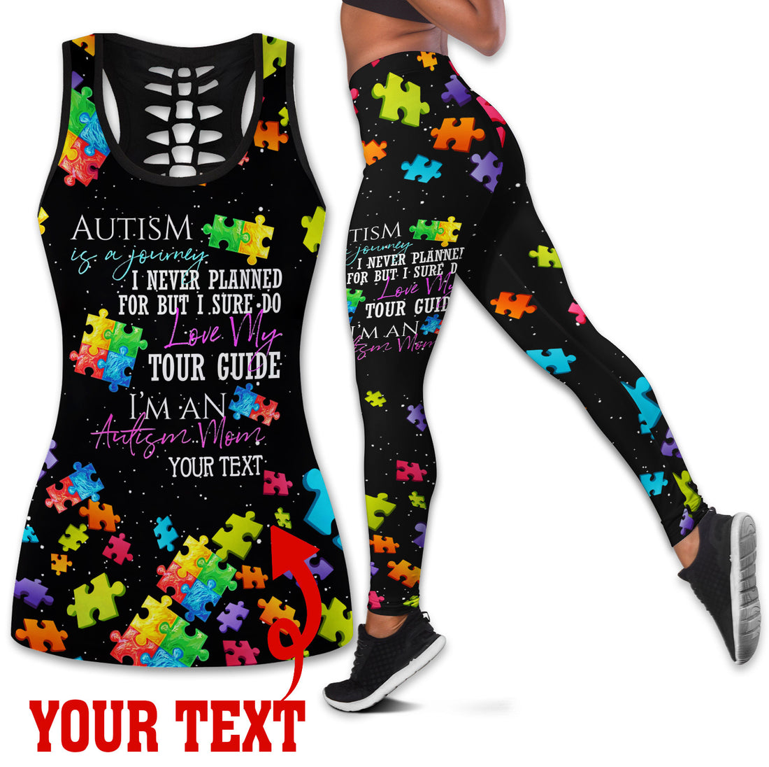 Bikergod I'm Proud To Be Autism Mom Hollow Tanktop Legging Set Design 3D Full Printed TLDH16