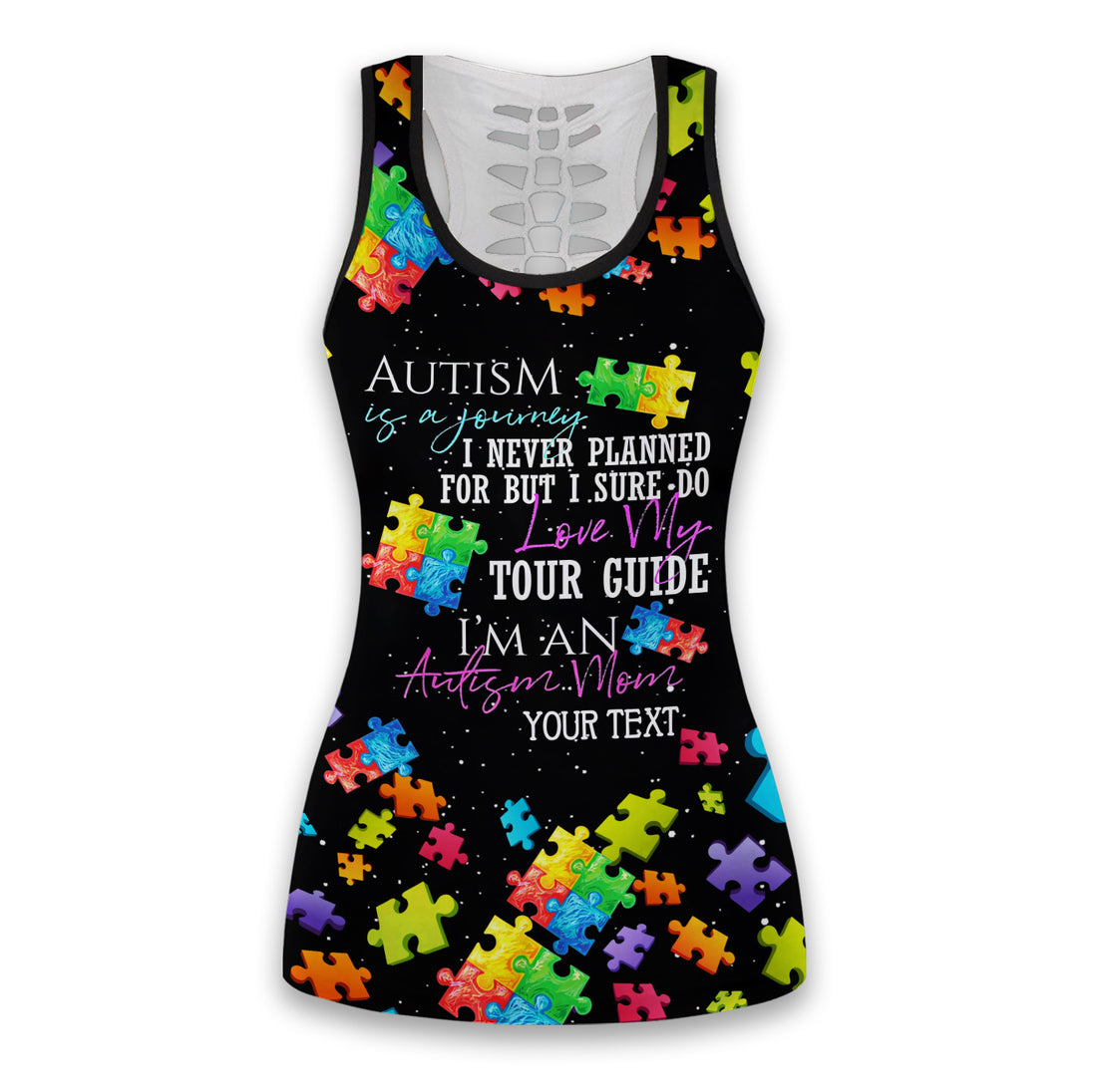 Bikergod I'm Proud To Be Autism Mom Hollow Tanktop Legging Set Design 3D Full Printed TLDH16