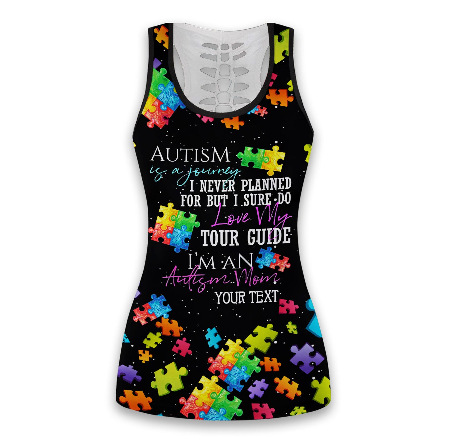 Bikergod I'm Proud To Be Autism Mom Hollow Tanktop Legging Set Design 3D Full Printed TLDH16