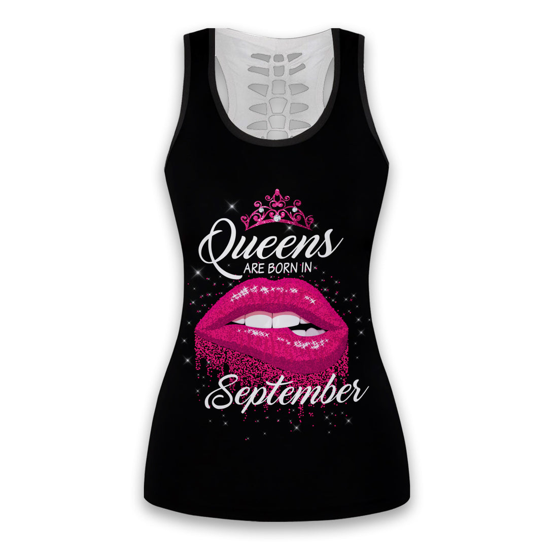 Bikergod Lip Queens Are Born In Custom Month Hollow Tanktop Legging Set Design 3D Full Printed TLDH18