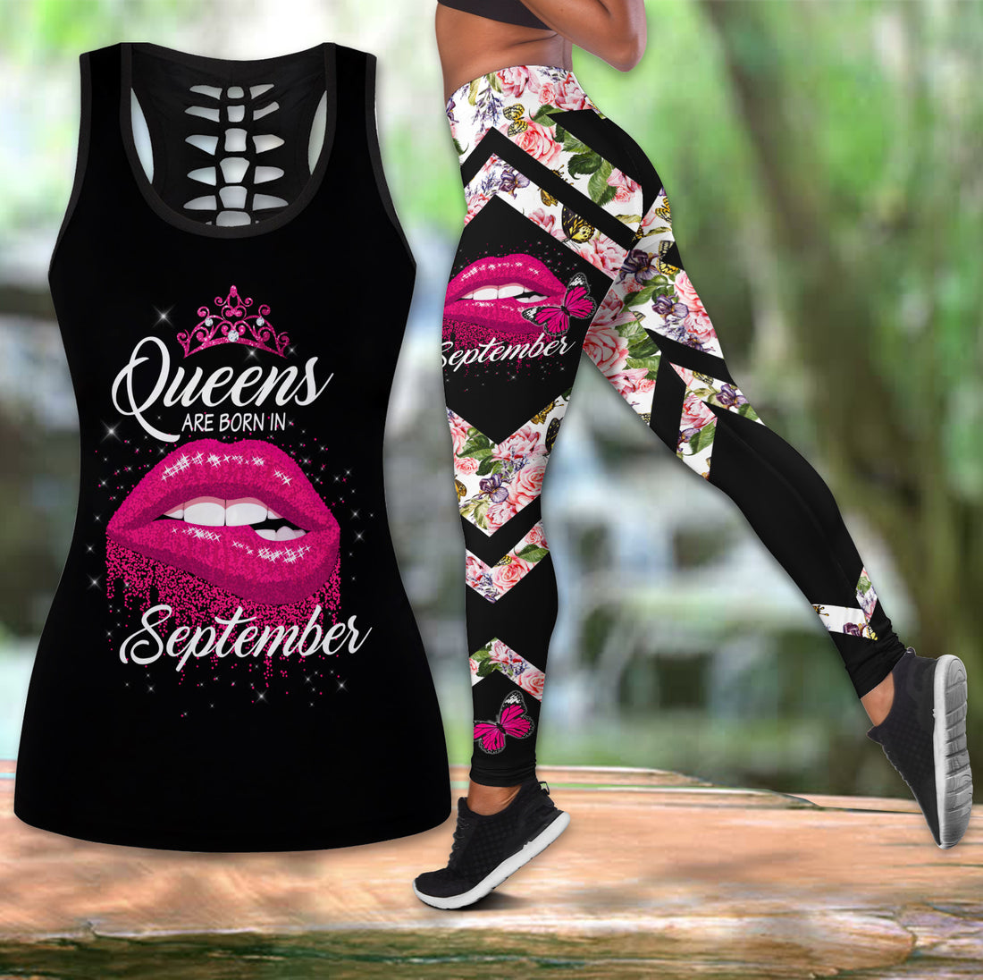 Bikergod Lip Queens Are Born In Custom Month Hollow Tanktop Legging Set Design 3D Full Printed TLDH18