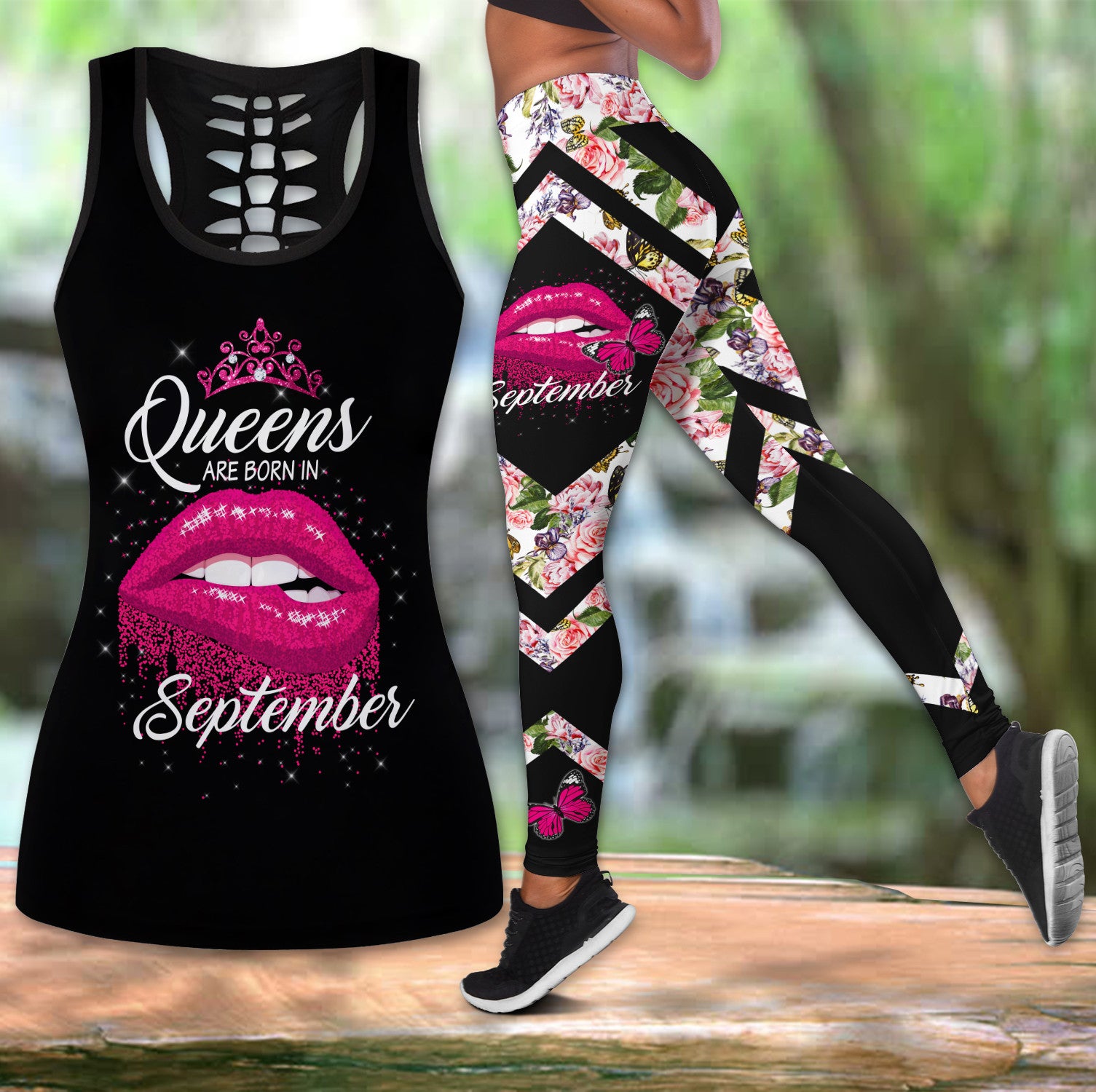 Bikergod Lip Queens Are Born In Custom Month Hollow Tanktop Legging Set Design 3D Full Printed TLDH18