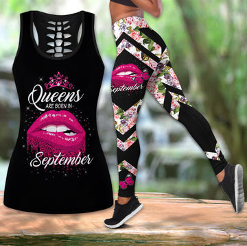 Bikergod Lip Queens Are Born In Custom Month Hollow Tanktop Legging Set Design 3D Full Printed TLDH18
