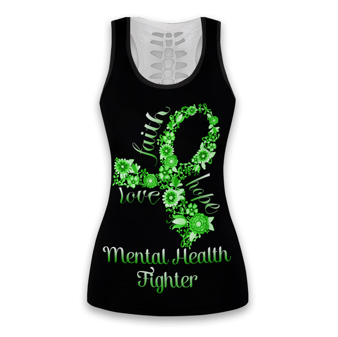 Bikergod Mental Health FAITH HOPE LOVE Hollow Tanktop Legging Set Design 3D Full Printed TLDH19