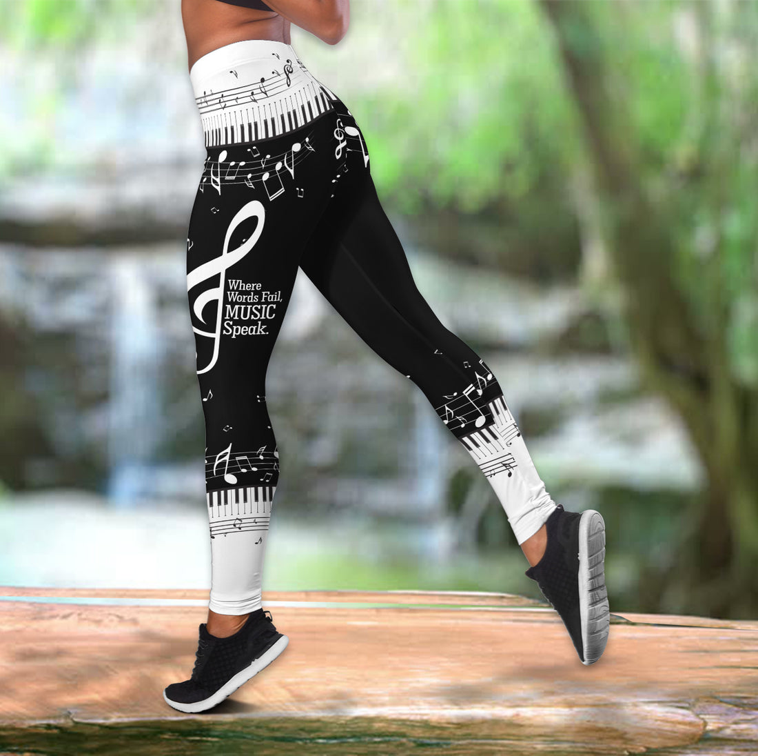 Bikergod Piano Words Fail Note Music Hollow Tanktop Legging Set Design 3D Full Printed TLDH20