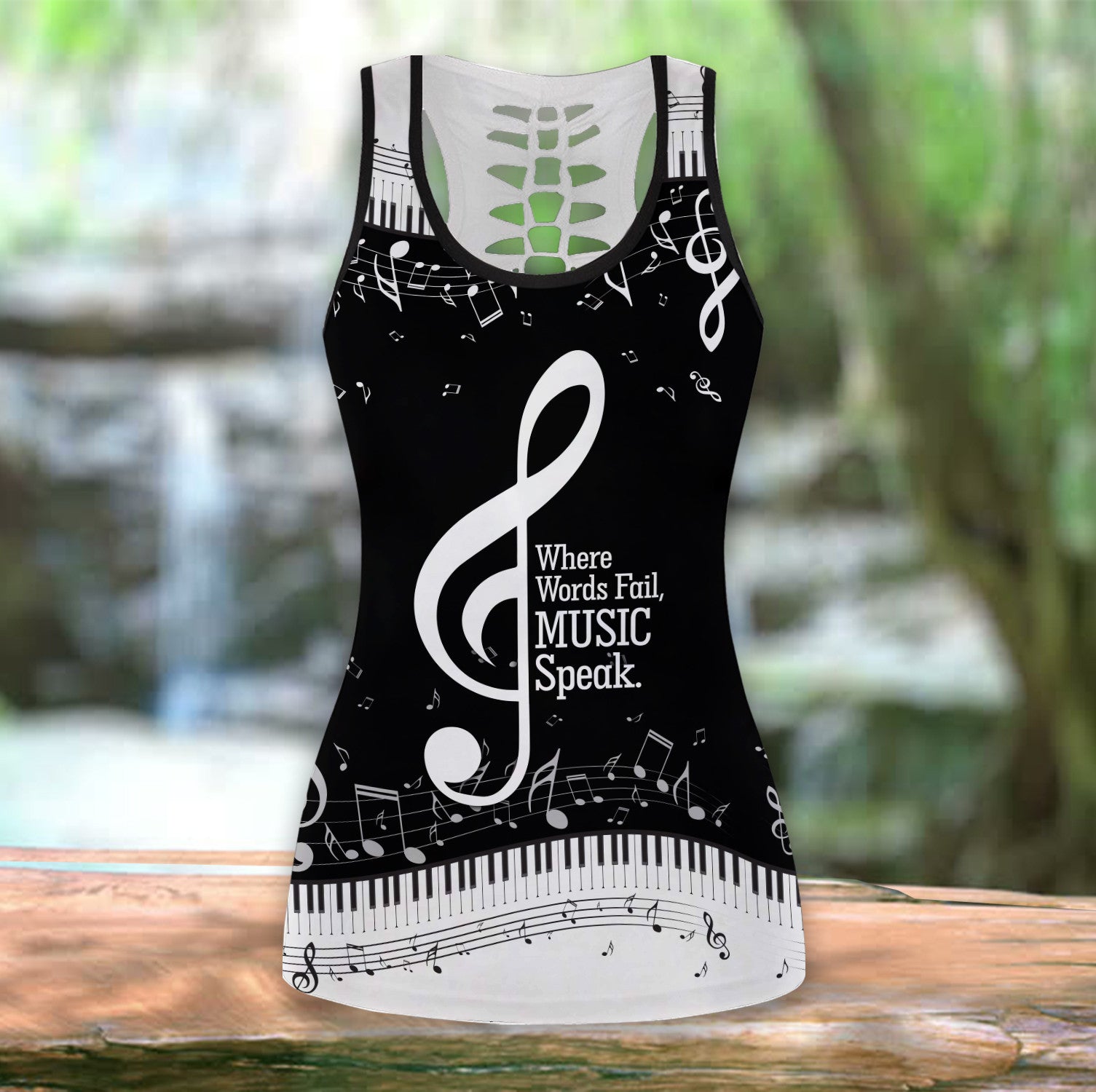Bikergod Piano Words Fail Note Music Hollow Tanktop Legging Set Design 3D Full Printed TLDH20