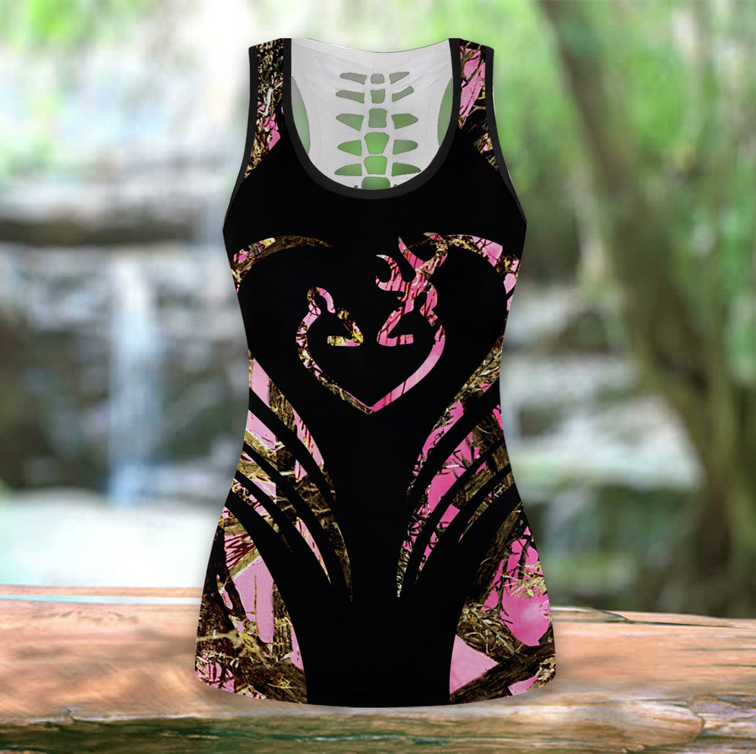 Bikergod Pink Deer Couple Silhouette Hollow Tanktop Legging Set Design 3D Full Printed TLDH21