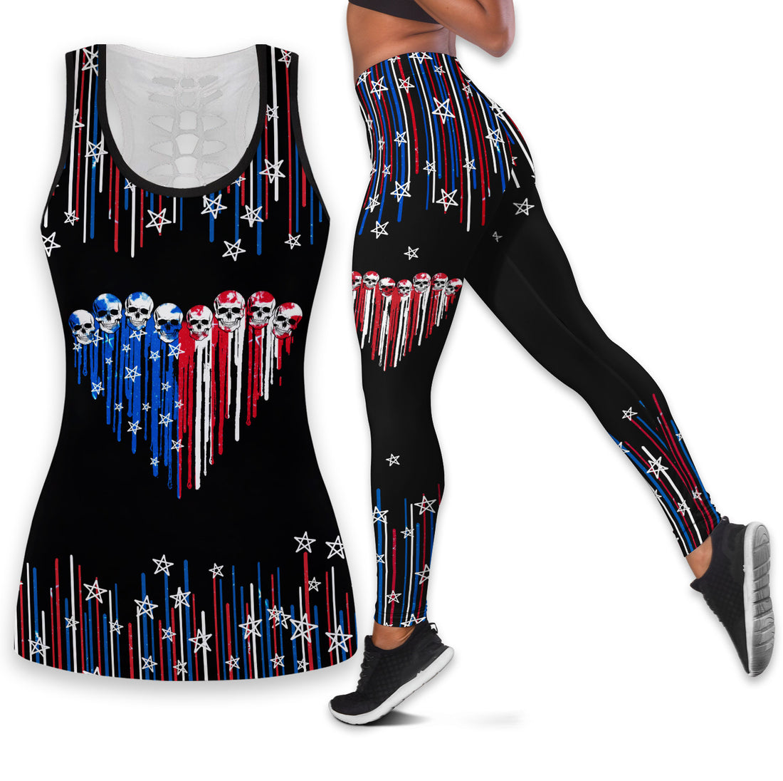 Bikergod Skull Heart Legging Hollow Tanktop Legging Set Design 3D Full Printed TLDH22