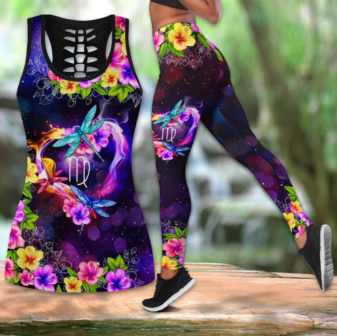 Bikergod Virgo Dragonfly Custom Zodiac Hollow Tanktop Legging Set Design 3D Full Printed TLDH23