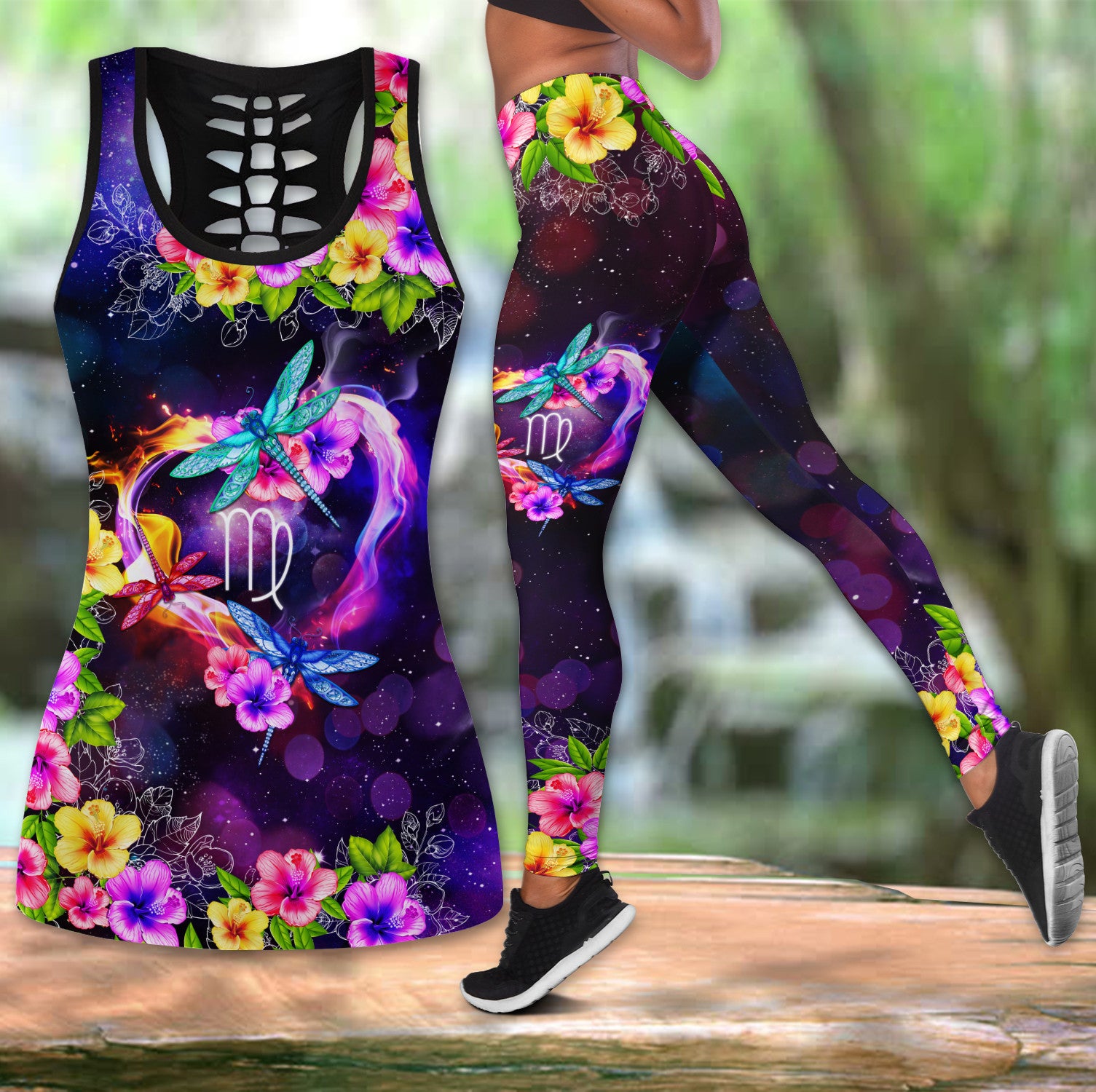 Bikergod Virgo Dragonfly Custom Zodiac Hollow Tanktop Legging Set Design 3D Full Printed TLDH23