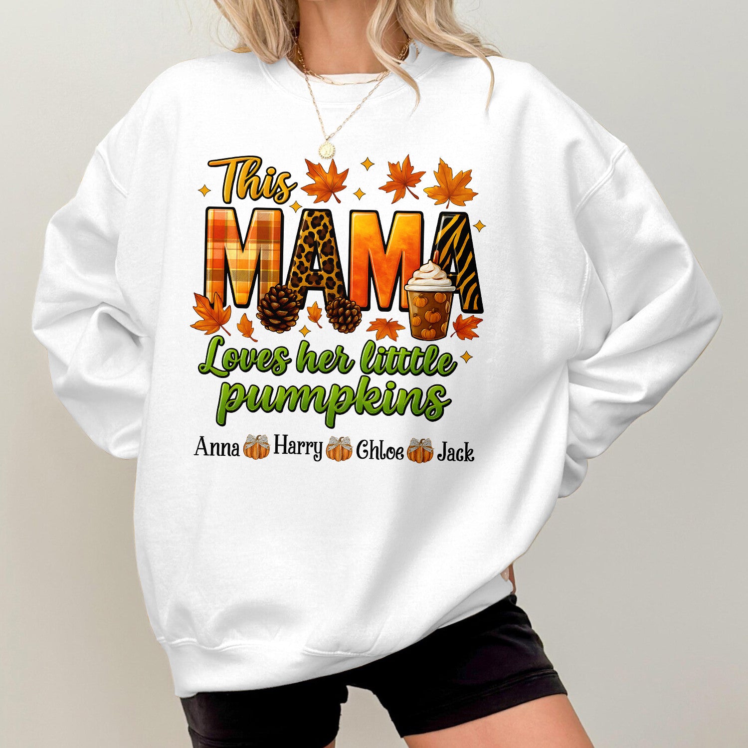 Bikergod This Mama Loves Her Pumpkin Custom Name Sweatshirt 2D Sizes S - 5XL Funny Pumpkin Girl Sweater, Spooky Shirt, Happy Halloween Shirt, Halloween Sweatshirt Gift for Nana Mimi Women Pumpkin Season LN100725SW22
