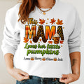 Bikergod This Mama Loves Her Pumpkin Custom Name Sweatshirt 2D Sizes S - 5XL Funny Pumpkin Girl Sweater, Spooky Shirt, Happy Halloween Shirt, Halloween Sweatshirt Gift for Nana Mimi Women Pumpkin Season LN100725SW22