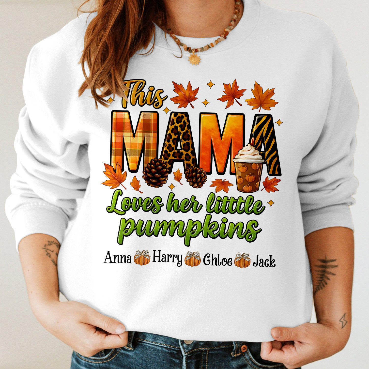 Bikergod This Mama Loves Her Pumpkin Custom Name Sweatshirt 2D Sizes S - 5XL Funny Pumpkin Girl Sweater, Spooky Shirt, Happy Halloween Shirt, Halloween Sweatshirt Gift for Nana Mimi Women Pumpkin Season LN100725SW22