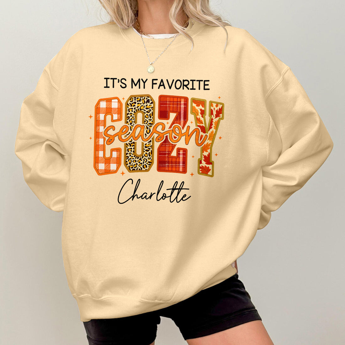 Bikergod It's My Favorite Cozy Season Custom Name Sweatshirt 2D Sizes S - 5XL Funny Pumpkin Girl Sweater, Spooky Shirt, Happy Halloween Shirt, Halloween Sweatshirt Gift for Women Pumpkin Season LN100725SW23