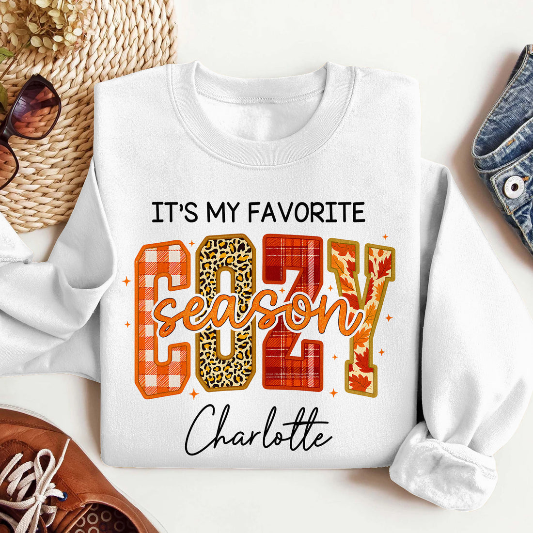 Bikergod It's My Favorite Cozy Season Custom Name Sweatshirt 2D Sizes S - 5XL Funny Pumpkin Girl Sweater, Spooky Shirt, Happy Halloween Shirt, Halloween Sweatshirt Gift for Women Pumpkin Season LN100725SW23
