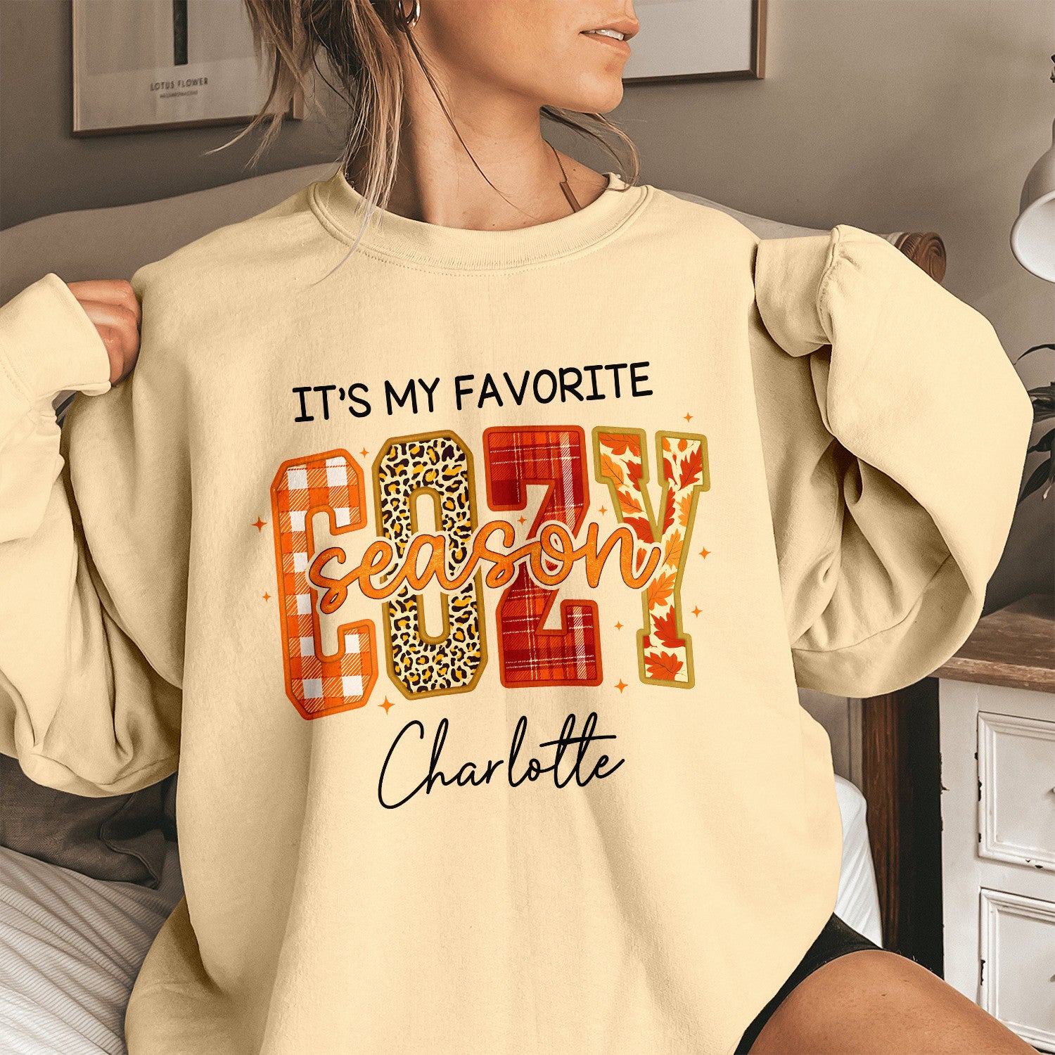 Bikergod It's My Favorite Cozy Season Custom Name Sweatshirt 2D Sizes S - 5XL Funny Pumpkin Girl Sweater, Spooky Shirt, Happy Halloween Shirt, Halloween Sweatshirt Gift for Women Pumpkin Season LN100725SW23
