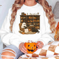 Bikergod Retro Boo Reading Books Sweatshirt 2D Sizes S - 5XL Librarian Halloween Shirt, Read In Peace, Teacher Fall Ghost, Boo School Skeleton Gift, Ghost Teacher LN100725SW24