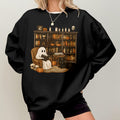 Bikergod Retro Boo Reading Books Sweatshirt 2D Sizes S - 5XL Librarian Halloween Shirt, Read In Peace, Teacher Fall Ghost, Boo School Skeleton Gift, Ghost Teacher LN100725SW24