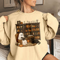 Bikergod Retro Boo Reading Books Sweatshirt 2D Sizes S - 5XL Librarian Halloween Shirt, Read In Peace, Teacher Fall Ghost, Boo School Skeleton Gift, Ghost Teacher LN100725SW24