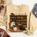 Bikergod Retro Boo Reading Books Sweatshirt 2D Sizes S - 5XL Librarian Halloween Shirt, Read In Peace, Teacher Fall Ghost, Boo School Skeleton Gift, Ghost Teacher LN100725SW24