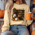 Bikergod Retro Boo Reading Books Sweatshirt 2D Sizes S - 5XL Librarian Halloween Shirt, Read In Peace, Teacher Fall Ghost, Boo School Skeleton Gift, Ghost Teacher LN100725SW24