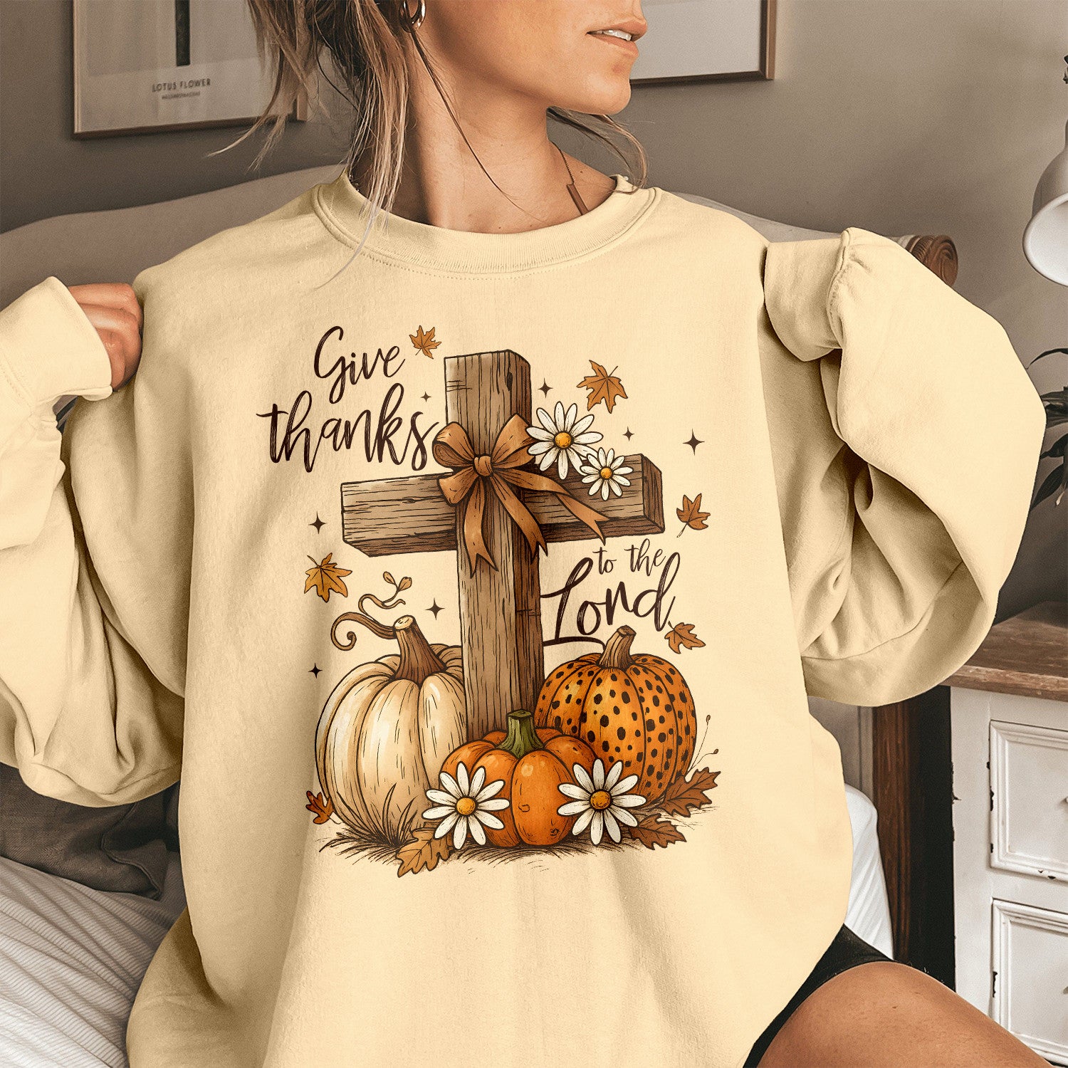 Bikergod Give Thanks To The Lord Sweatshirt 2D Sizes S - 5XL Floral Fall Sweatshirt ,Autumn Vibes Sweatshirt, Christian Fall Coquette, Pumpkin Spice Hoodie LN100725SW25