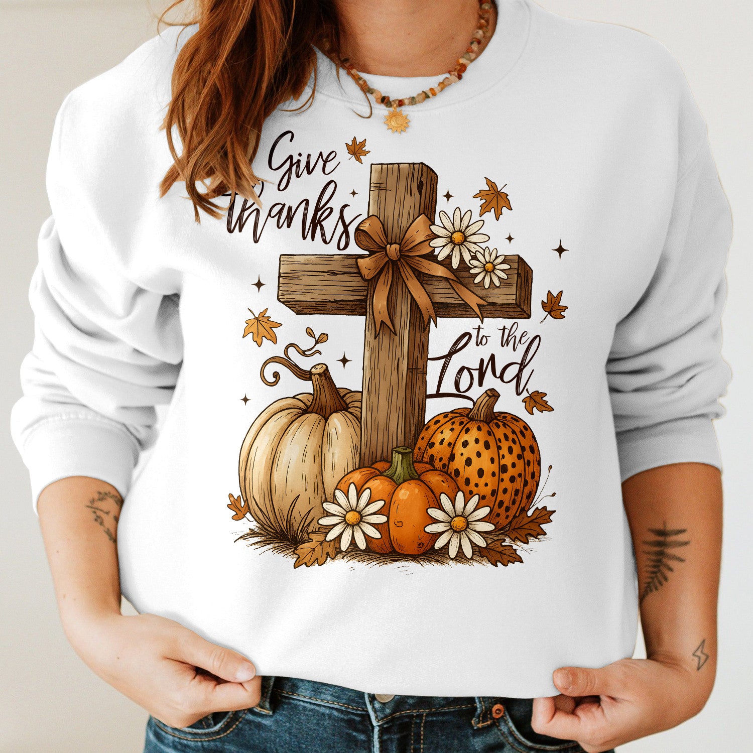 Bikergod Give Thanks To The Lord Sweatshirt 2D Sizes S - 5XL Floral Fall Sweatshirt ,Autumn Vibes Sweatshirt, Christian Fall Coquette, Pumpkin Spice Hoodie LN100725SW25