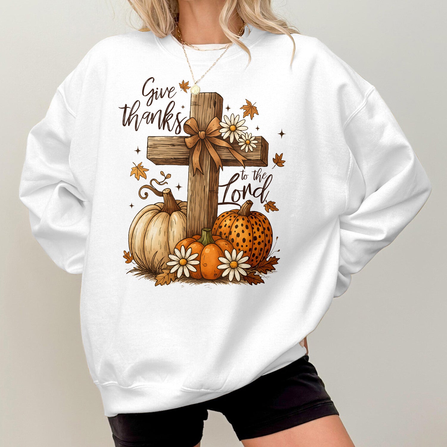 Bikergod Give Thanks To The Lord Sweatshirt 2D Sizes S - 5XL Floral Fall Sweatshirt ,Autumn Vibes Sweatshirt, Christian Fall Coquette, Pumpkin Spice Hoodie LN100725SW25