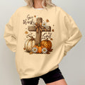 Bikergod Give Thanks To The Lord Sweatshirt 2D Sizes S - 5XL Floral Fall Sweatshirt ,Autumn Vibes Sweatshirt, Christian Fall Coquette, Pumpkin Spice Hoodie LN100725SW25