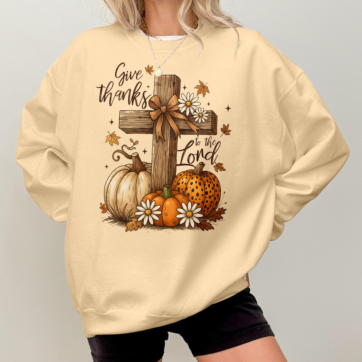 Bikergod Give Thanks To The Lord Sweatshirt 2D Sizes S - 5XL Floral Fall Sweatshirt ,Autumn Vibes Sweatshirt, Christian Fall Coquette, Pumpkin Spice Hoodie LN100725SW25