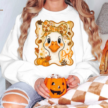 Bikergod Halloween Duck Sweatshirt 2D Sizes S - 5XL Funny Halloween Goose, Girly Pumpkin Sweater, Duck Fall Sweatshirt, Boho Halloween Top, Goose Pumpkin Jumper LN100725SW26